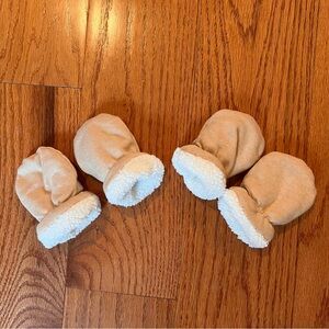 Cozy Tan Baby Mitts with White Fleece Lining